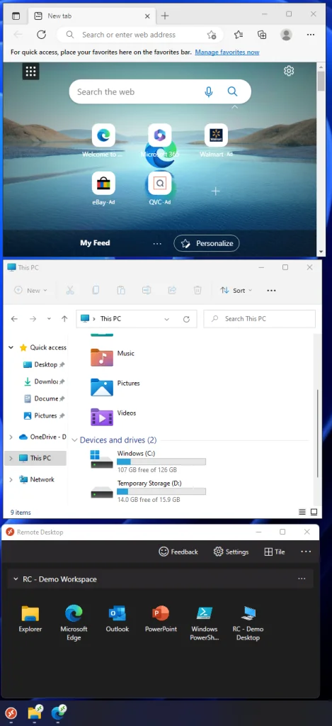 Azure Virtual Desktop client with several apps open
